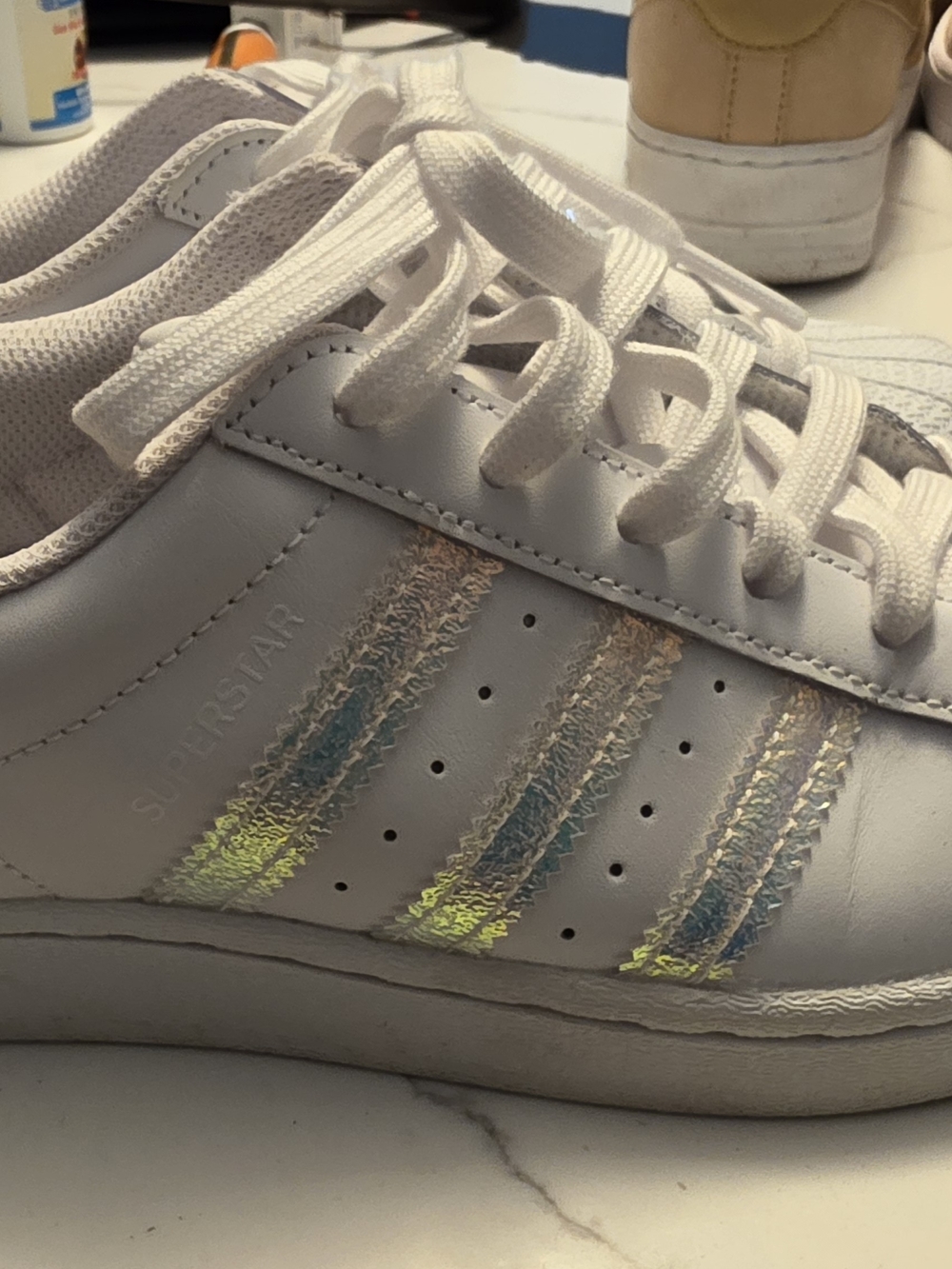 Adidas Kids' Superstar Sneakers - White with Iridescent Stripes